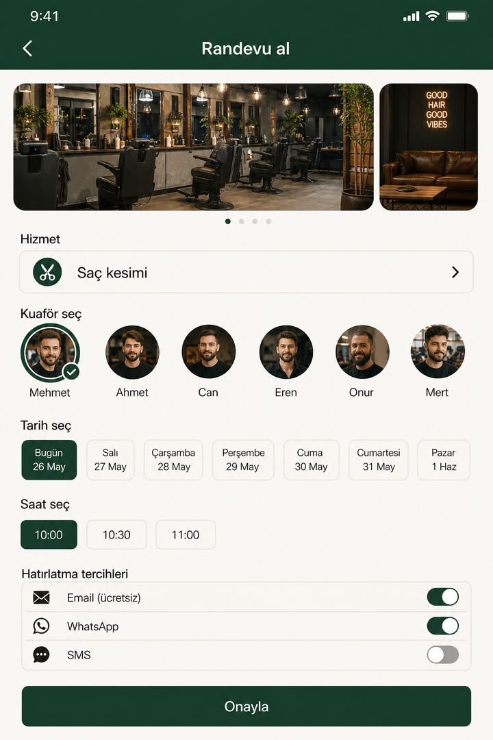 Customer booking screen