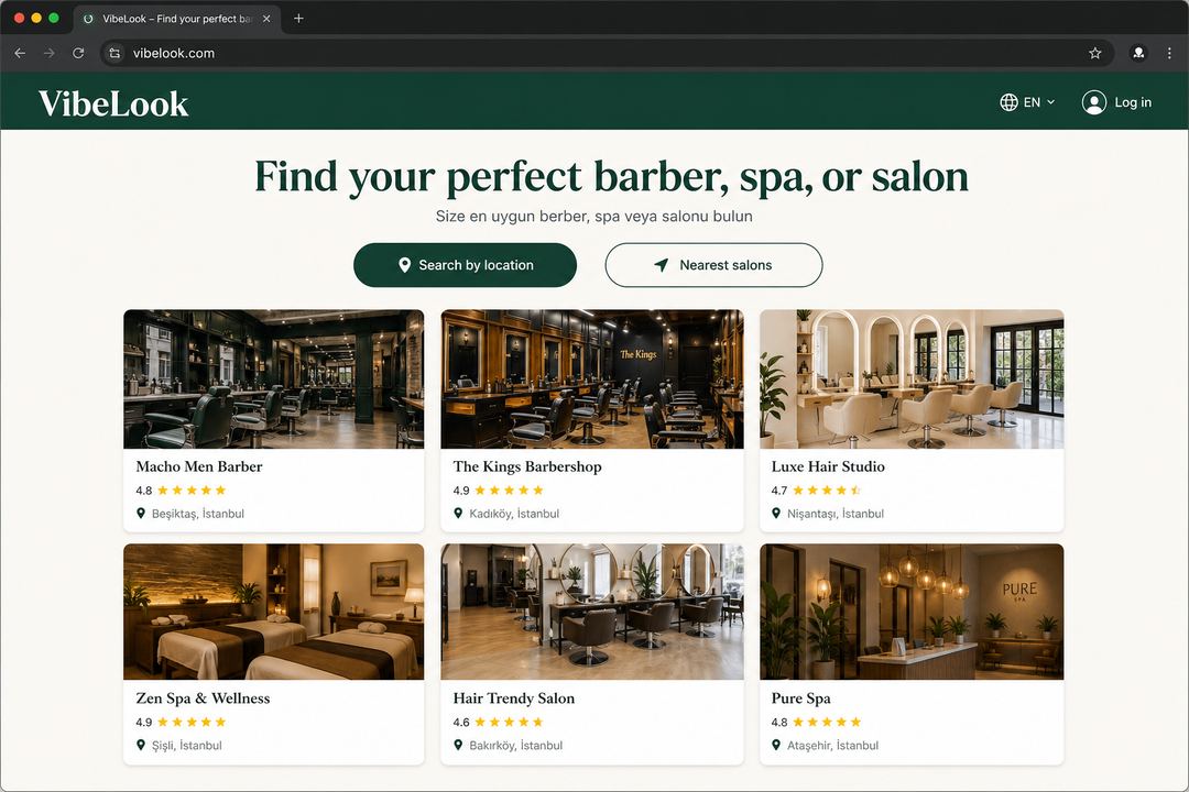 VibeLook web: salon search and cards